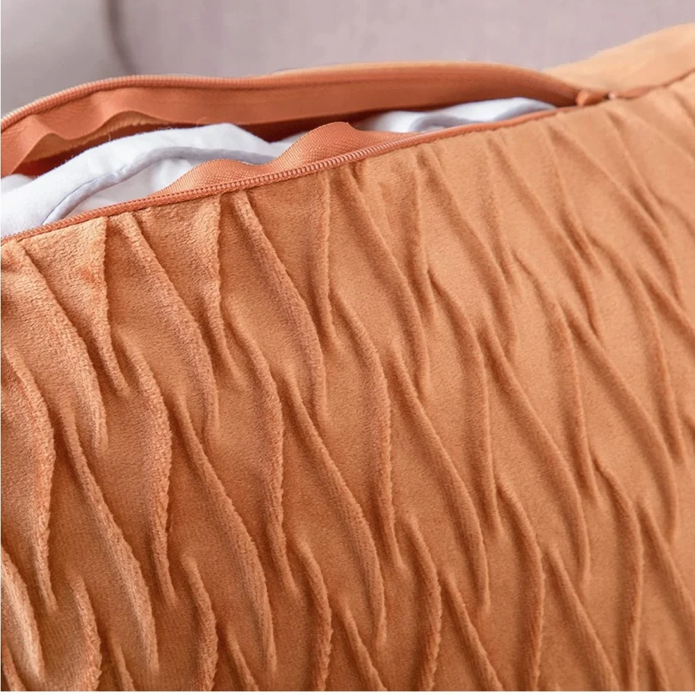 Luxury Home | BohoChic Burnt Orange Soft Velvet Wavy Textured Throw Pillow Cover